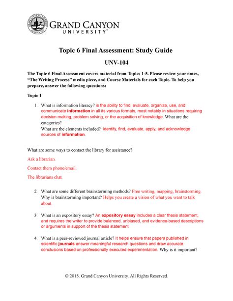 UNV 104 RS Topic 6 Final Assessment Quiz Study Guide Topic 6 Final