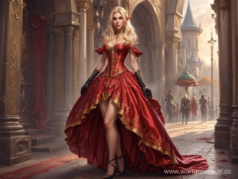 Elegant Female Blood Elf in Lavish Satin Dress with Crinoline | AI Art ...