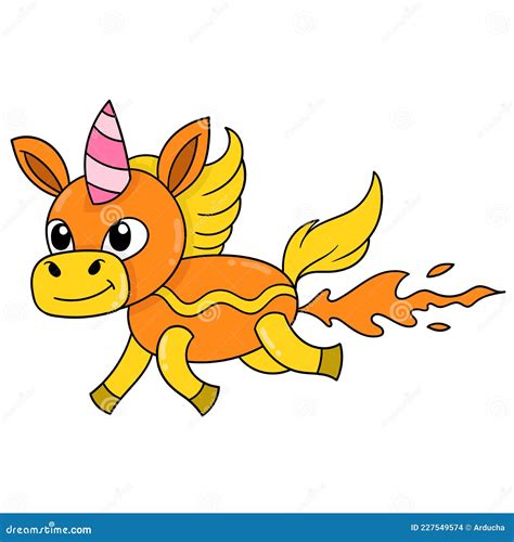 Flying Horned Donkey Running Around Doodle Icon Image Kawaii Stock