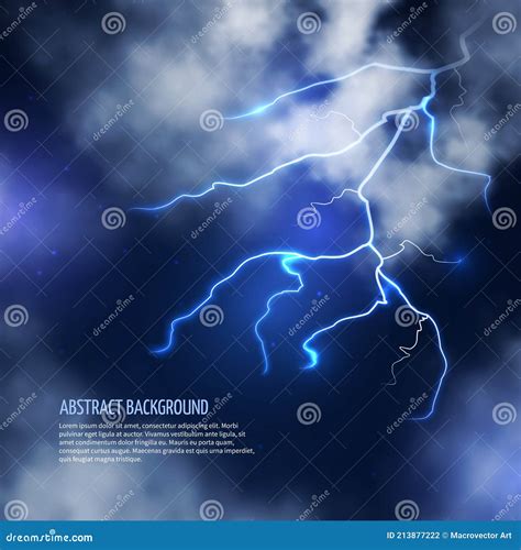 Thunderstorm With Clouds And Lightnings Vector Abstract Background