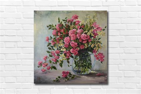 Flower Oil Painting on Canvas, Flowers in Vase Painting, Victorian ...