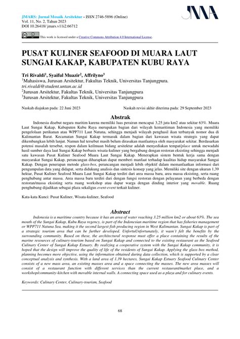 Pdf Pusat Kuliner Seafood Di Muara Laut Sungai Kakap Kabupaten Kubu Raya