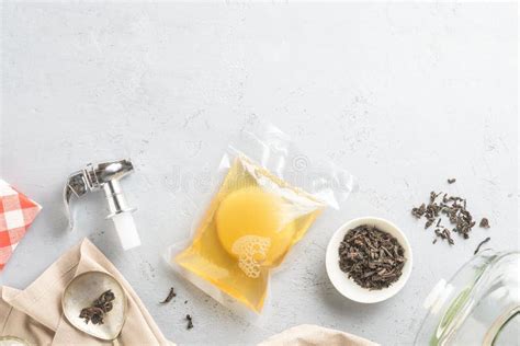 Kombucha In A Package With Ingredients For Cooking Fermented Food