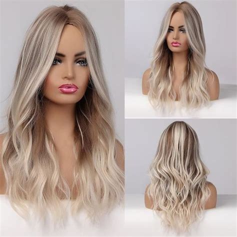 Perruque Synthétique Longue Et Ondulée De Couleur Blond Clair Ombré