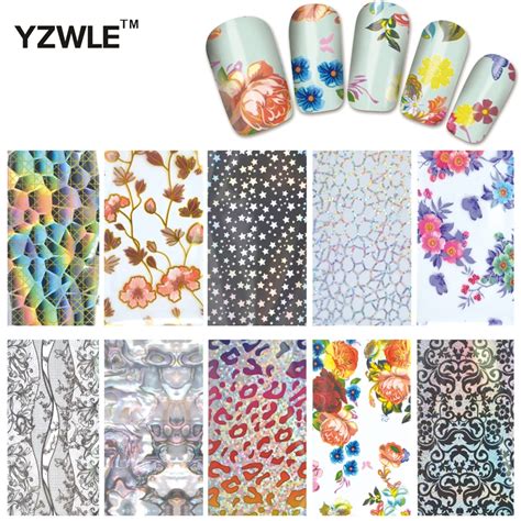 Yzwle 10 Designs Nail Art Full Tips Wraps Diy Nail Transfer Foil Decals