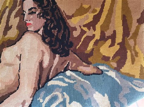 Vintage Nude Needlepoint Finished Tapestry Naked Woman Art Nouveau