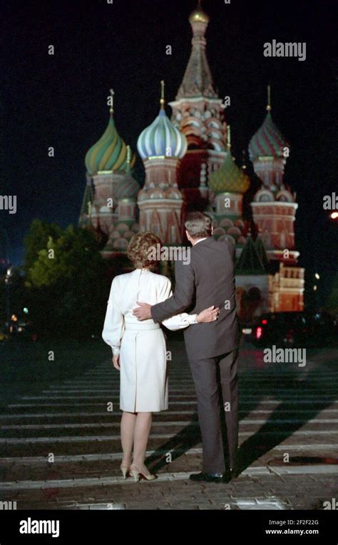 President Ronald Reagan And Nancy Reagan In Red Square Moscow USSR