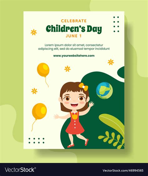 Happy Children Day Vertical Poster Flat Cartoon Vector Image