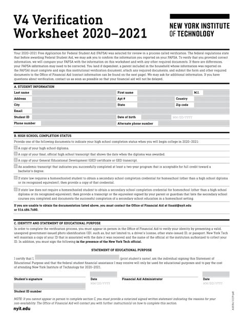 V4 Verification Worksheet 20202021 NYIT Fill Out Sign Online DocHub