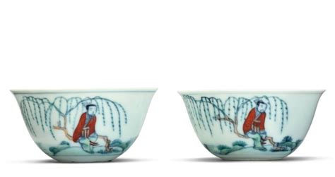 A Pair Of Doucai Wang Xizhi Cups Qing Dynasty Kangxi Period