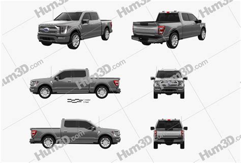 Ford F-150 Super Crew Cab 5.5ft bed Limited 2022 Blueprint Template - 3DModels.org