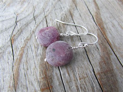 Raw Ruby Earrings Rough Tumbled Ruby Gemstone Nuggets - Etsy