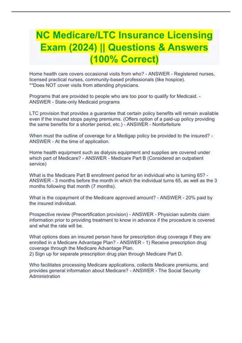 NC Medicare/LTC Insurance Licensing Exam (2024) || Questions & Answers