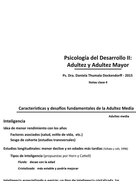 PDF NOTAS Clase 4 Adultez Y Vejez Psicolog A Del Desarrollo II