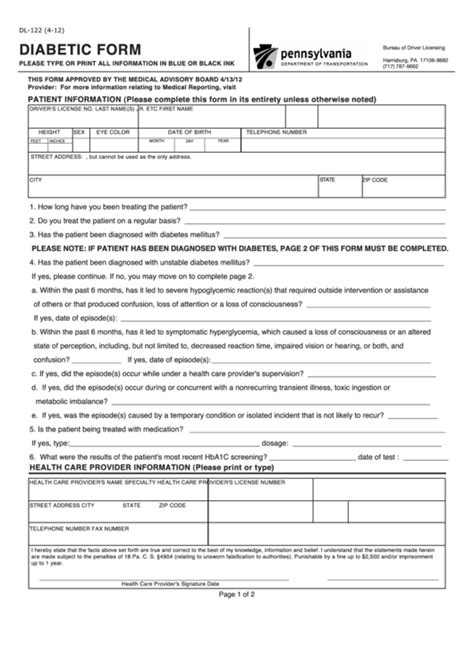 Printable Forms For Diabetes Printable Forms Free Online