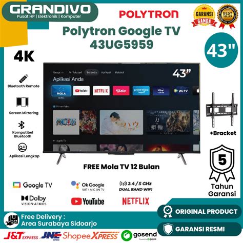 Jual TV Polytron Google TV 43 Inch 43UG5959 4K UHD Garansi Resmi