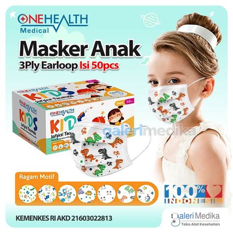 Jual OneHealth Masker Anak Earloop Isi 50pcs Masker Bedah Karet