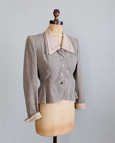 Vintage 1940s Tan Peplum Waist Jacket Vintage Outfits Clothes