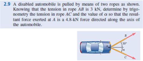 Solved 2 9 A Disabled Automobile Is Pulled By Means Of Two Chegg