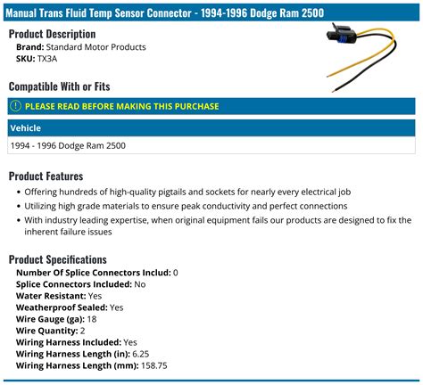 1994 1996 Dodge Ram 2500 Manual Trans Fluid Temp Sensor Connector