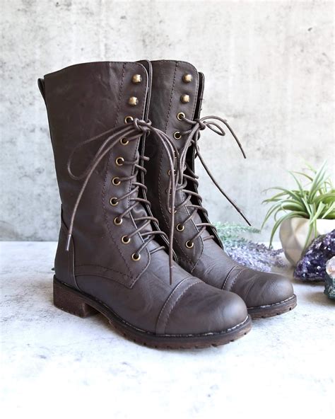 Lace Up Combat Boot In Brown Size 85m Shophearts Lace Up Combat