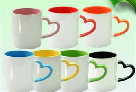 White Plain 3 Tone Heart Handle Sublimation Ceramic Mug Capacity 350ml Size Dimension 11oz