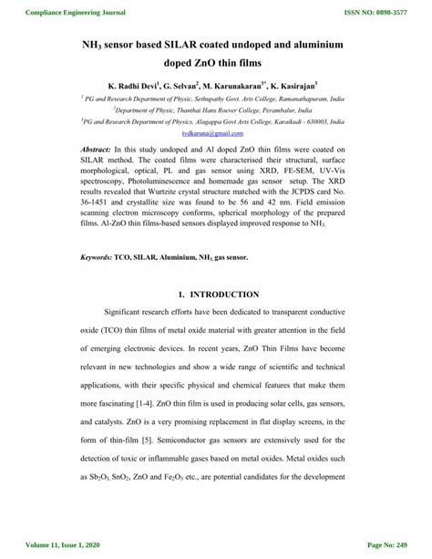 PDF NH3 Sensor Based SILAR Coated Undoped And Aluminium Doped