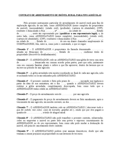 02 Contrato De Arrendamento Rural Agrícola Leasing Agricultura