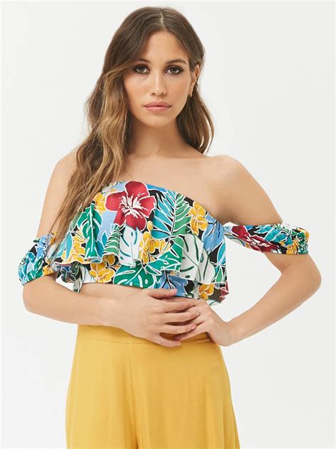 Buy Forever 21 Women Multicoloured Printed Bardot Top Tops For Women 6615790 Myntra