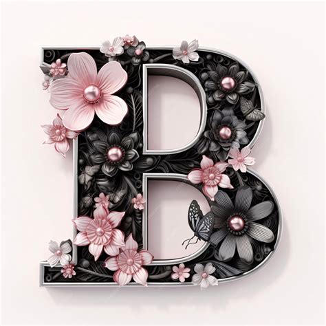 Premium Photo Floral Capital Letter B With Flowers And Butterflies 3d