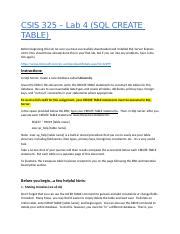 REpps CSIS 325 Of Lab 4 Creating Tables DDL Instructions 2 Asd Docx