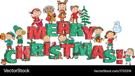 Merry christmas kids on letters Royalty Free Vector Image