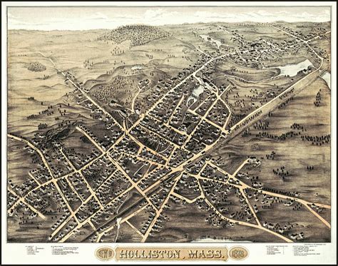 Holliston Massachusetts Vintage Map Birds Eye View 1878 Photograph By Carol Japp Pixels