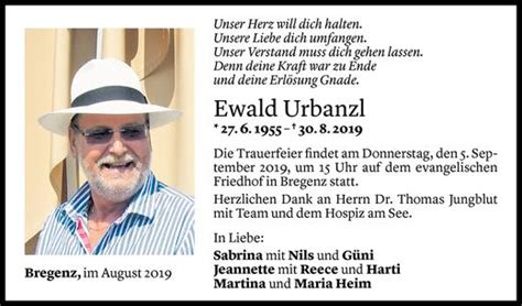 Todesanzeigen Von Ewald Urbanzl Todesanzeigen Vorarlberger Nachrichten