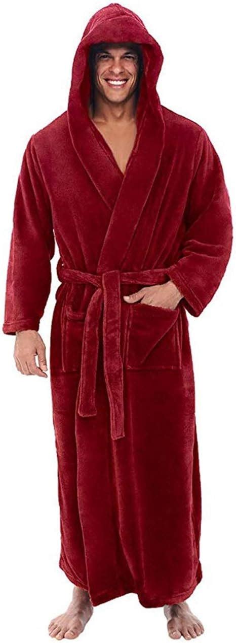 Tdzd Men Dressing Gown Hooded Coral Fleece Warm Robes Flannel Soft Bathrobe Fluffy Housecoat