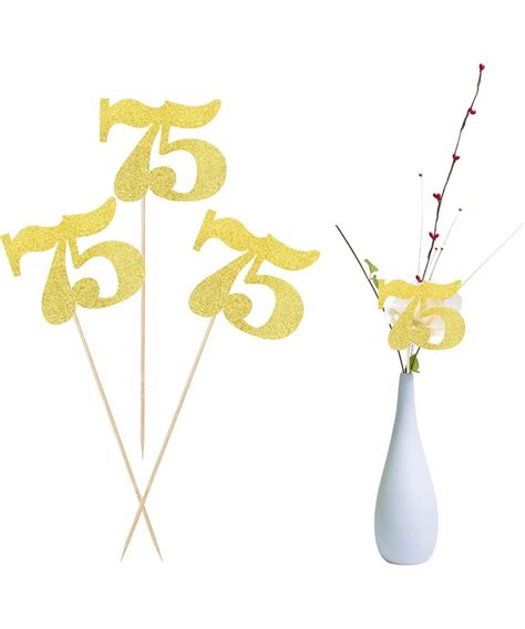 12 Pcs Glitter Number 75 Centerpiece Sticks 75th Birthday Cake Toppers