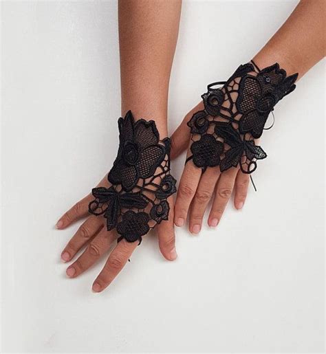 Black Lace Evening Gloves Fingerless Wrist Cuffs Lace Hand Etsy