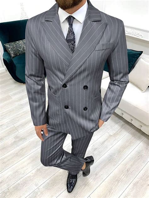 Manfinity Mode Men Striped Print Double Breasted Blazer And Suit Pants Shein Usa