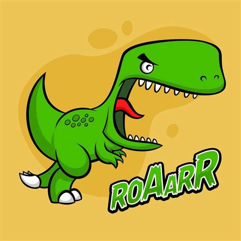 Vector Illustration Of Angry Dinosaurs With Green Colour In Cartoon