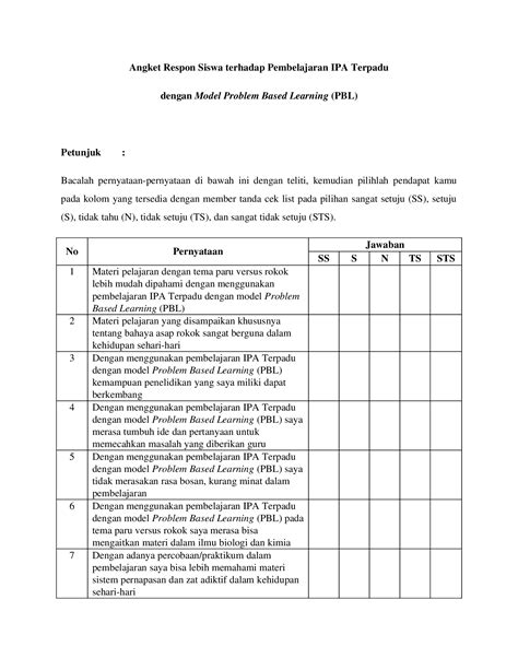 Lembar Angket Respon Siswa Docx Riset