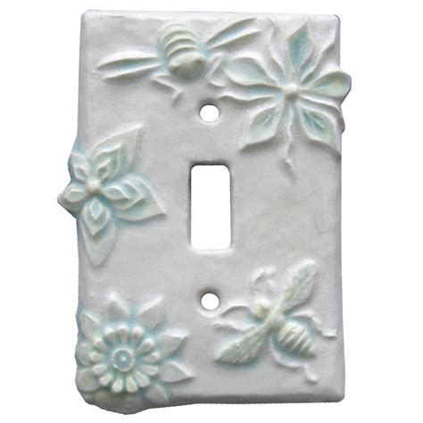 Honeybees Single Toggle Ceramic Light Switch Cover In White Agate Glaze