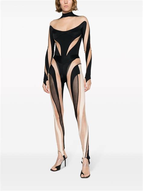 Mugler Illusion Panelled Bodysuit Black FARFETCH