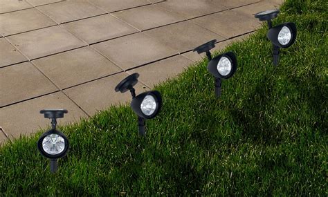 Set of 4 Outdoor Solar-Powered Spotlights | Groupon