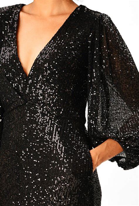 Shop Cocoon Sleeve Sequin Mesh Maxi Dress Eshakti