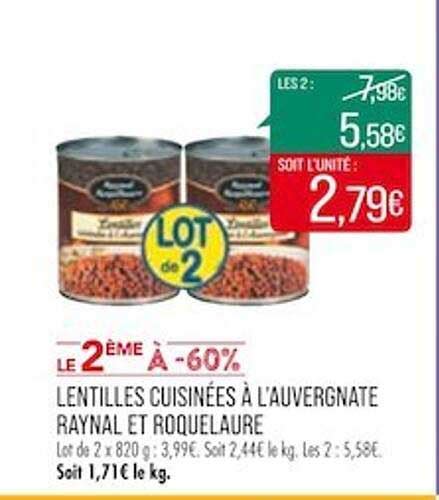 Promo Lentilles Cuisin Es L Auvergnate Raynal Et Roquelaure Chez