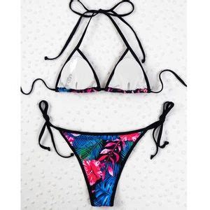 Kmboutique Swim Final Price Dropnwt Black Pink Tropical Floral Side Tie Bikini Set Poshmark