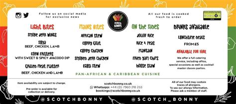 Menu At Scotch Bonnet Eatery Restaurant London 103 Streatham Hill