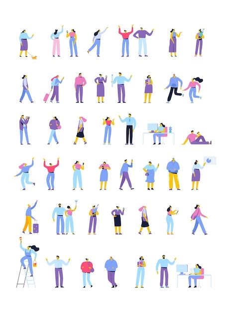 Premium Vector Men And Women Young People Vector Set Crowd Different People Flat Vector