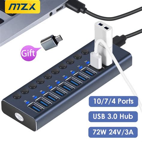 MZX 10 7 4 Port USB Hub 3 0 Aluminum A 3 0 Multi Hub Splitter