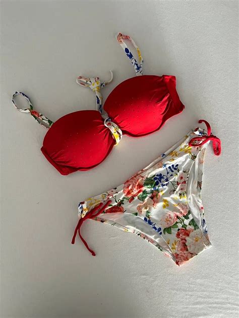 Kadın Kırmızı Taş İşlemeli Astarlı Bikini Takım HZL25S LC208